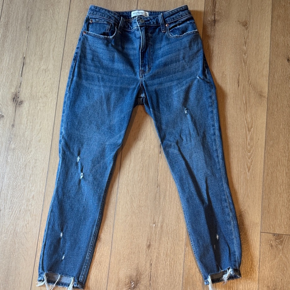 Abercrombie & Fitch Curve Love Dark Blue Distressed Skinny Jeans